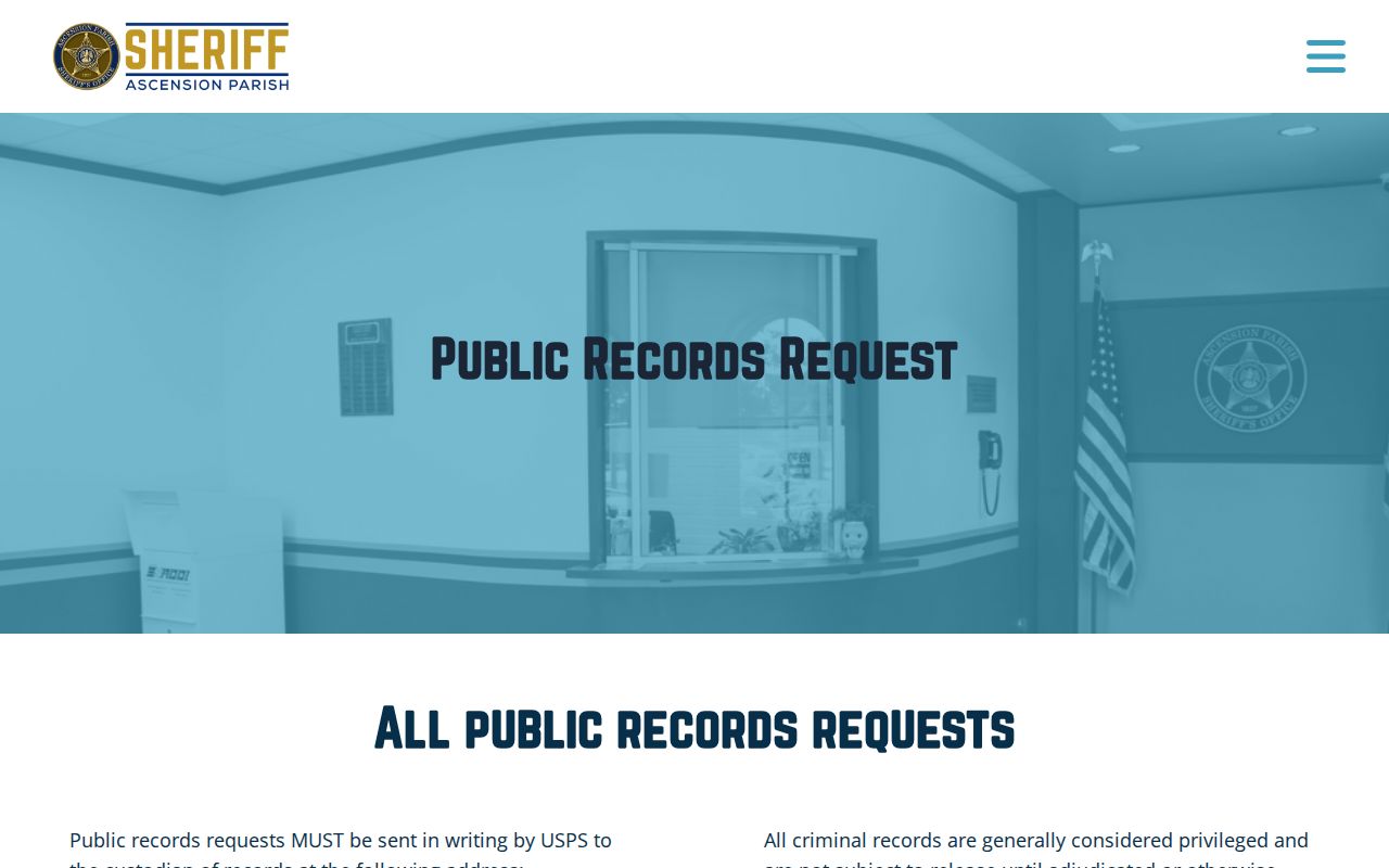 Ascension Parish booking-photo records request page